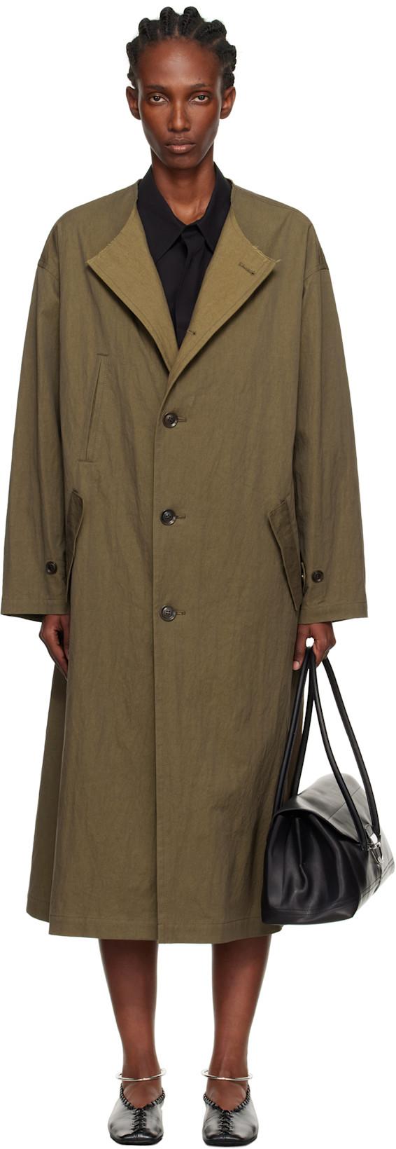 Khaki O-Collarless Coat by Y'S