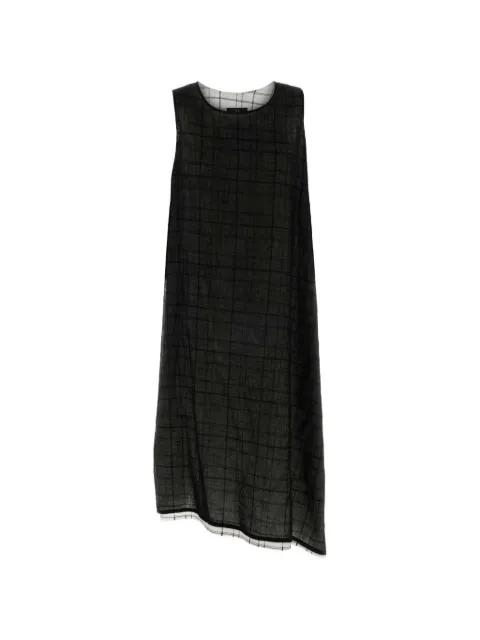 check-pattern asymmetric-hem dress by Y'S