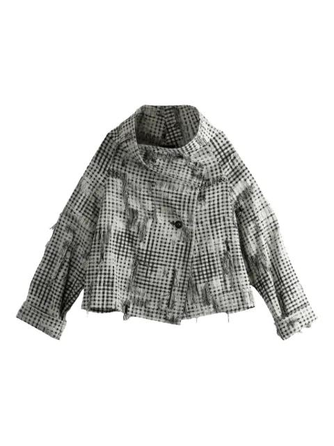 check-pattern frayed-hem jacket by Y'S