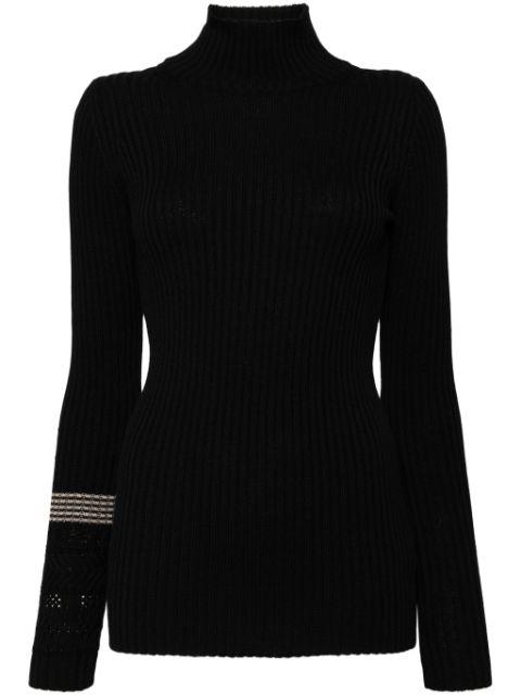 high-neck ribbed-knit top by Y'S
