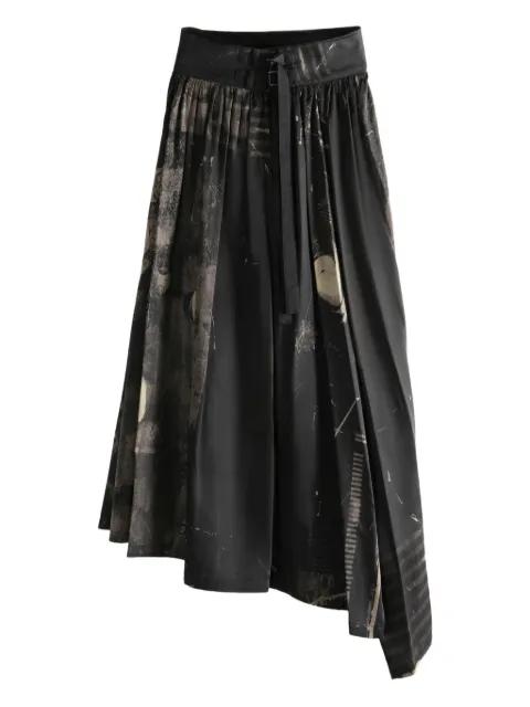 pleated print midi skirt by Y'S