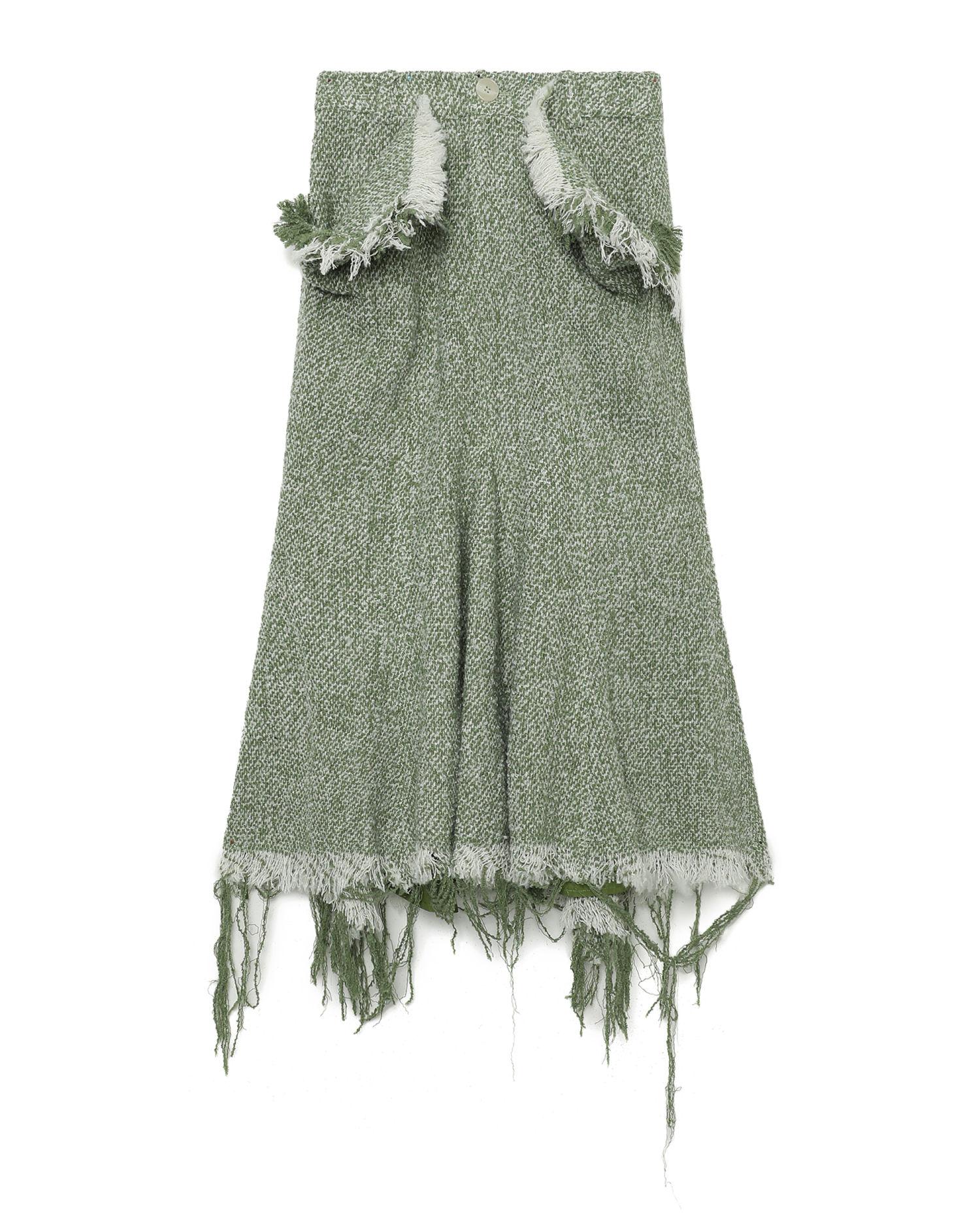 Frayed tweed skirt by YUHAN WANG