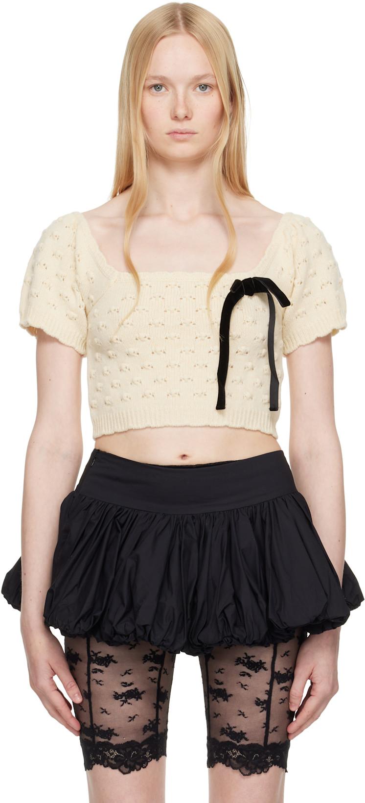 SSENSE Exclusive Beige Bow Tied Wool Top by YUHAN WANG