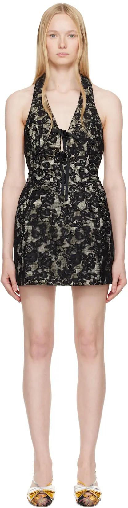 SSENSE Exclusive Black Bow Tied Lace Minidress by YUHAN WANG