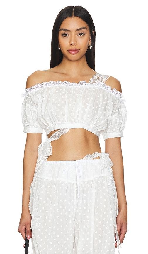 Yuhan Wang Embroidered Ruched Crop Top in White by YUHAN WANG