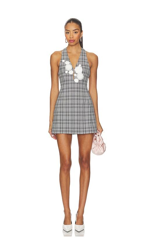 Yuhan Wang Hand Crafted Rose Check Dress in Grey by YUHAN WANG