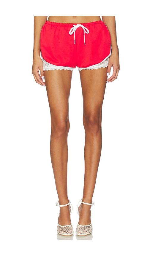 Yuhan Wang Lace Lined Short in Red by YUHAN WANG