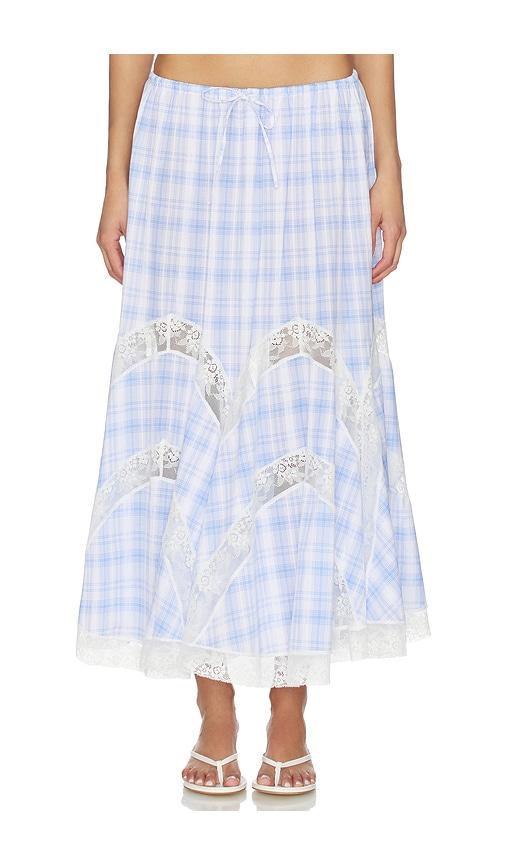Yuhan Wang Lace Trim Check Maxi Skirt in Blue,White by YUHAN WANG