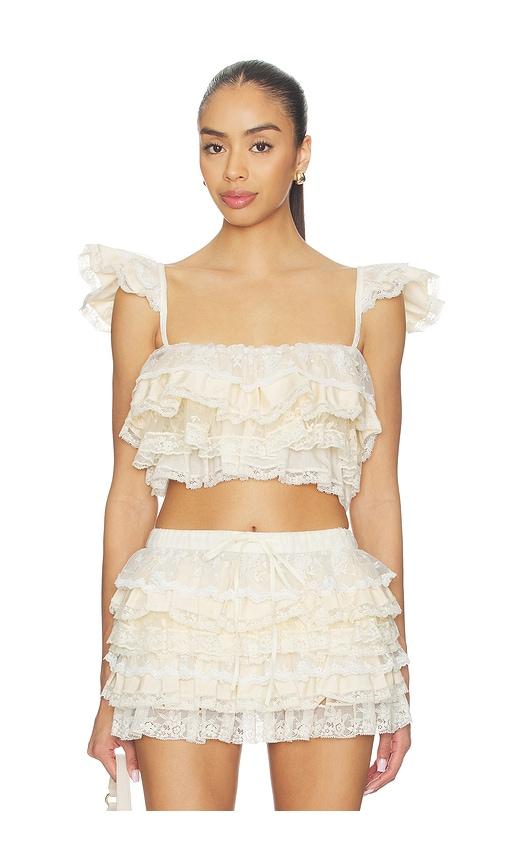 Yuhan Wang Ruffle Lace Tier Cami Top in Cream by YUHAN WANG
