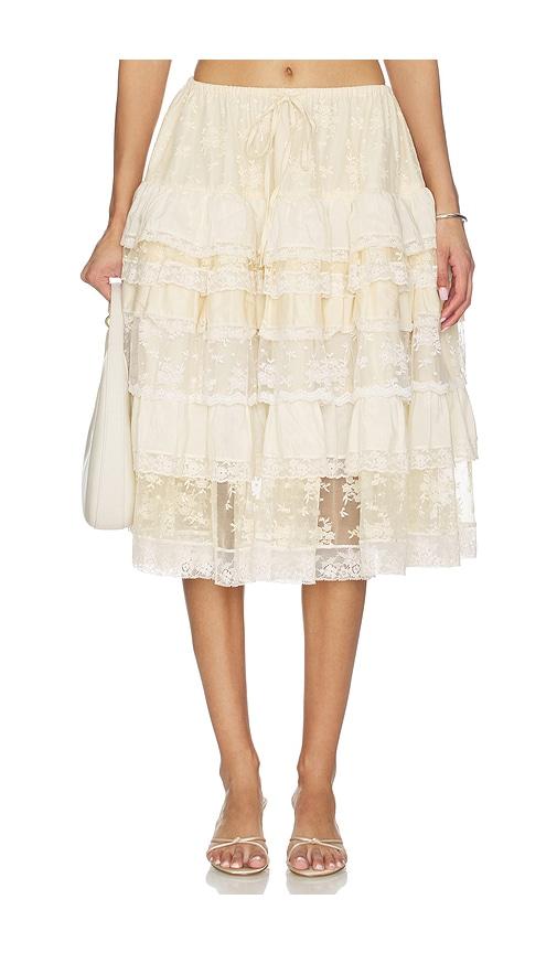 Yuhan Wang Tiered Lace Ruffle Skirt in Beige by YUHAN WANG