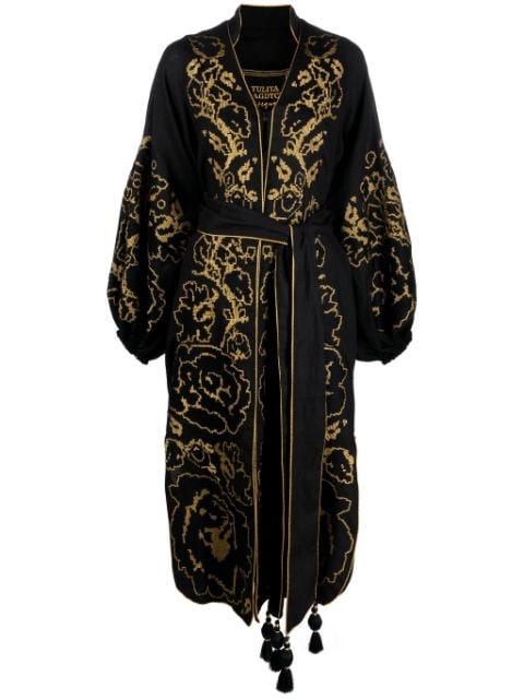 floral-embroidered belted dress by YULIYA MAGDYCH