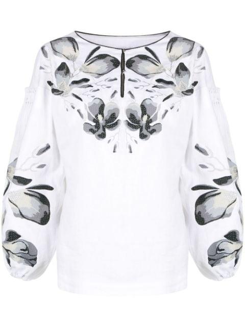 floral-embroidery long-sleeve blouse by YULIYA MAGDYCH