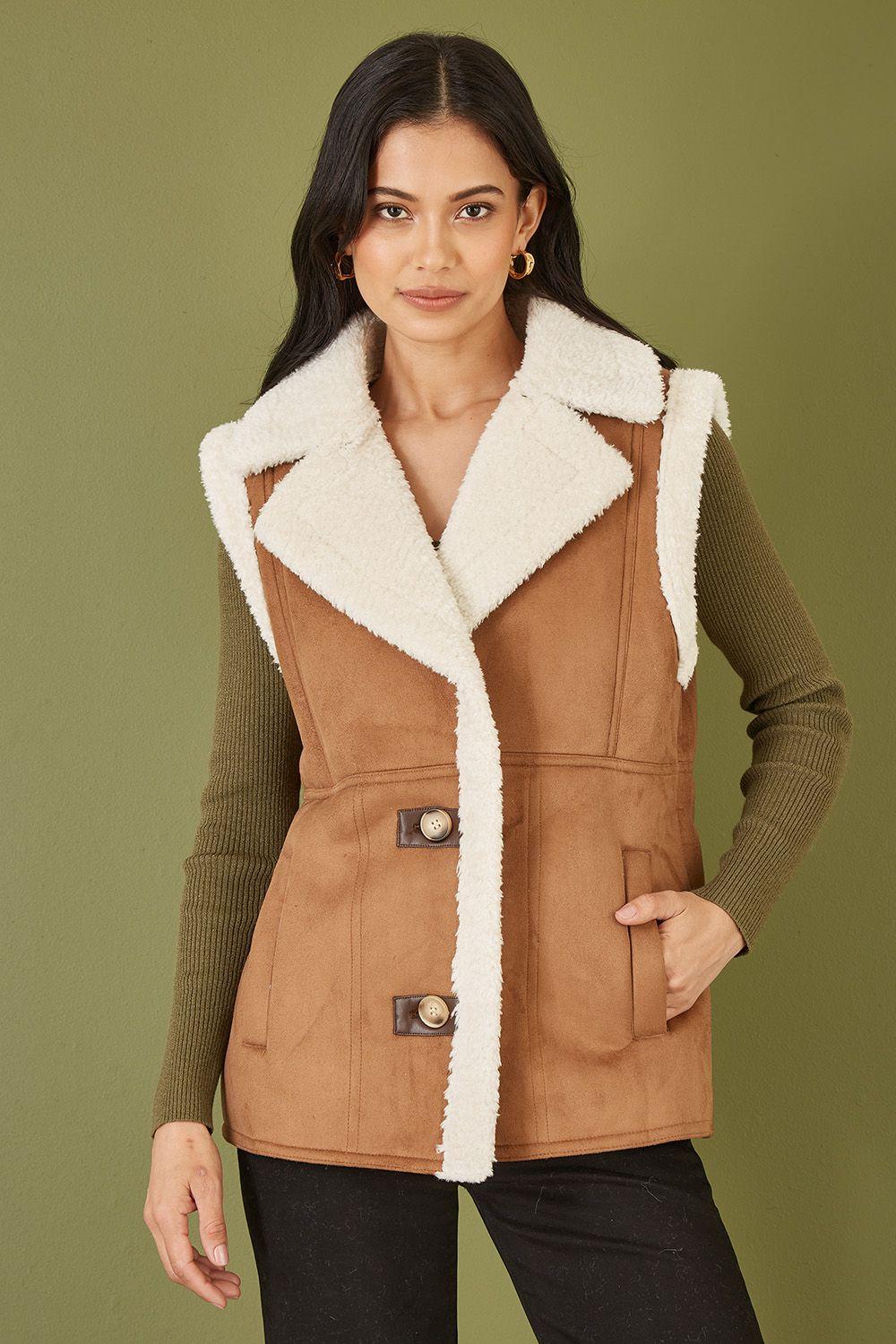 Brown Sherpa Style Button Up Gilet by YUMI