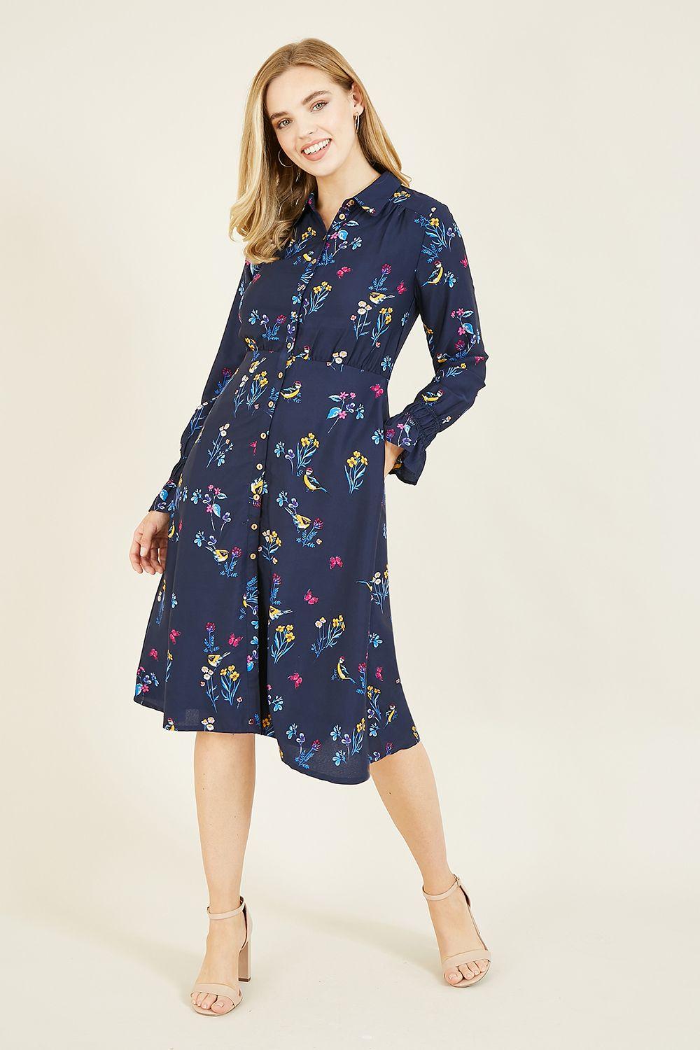 Navy Bird Print Recycled 'Eisley' Shirt Dress by YUMI