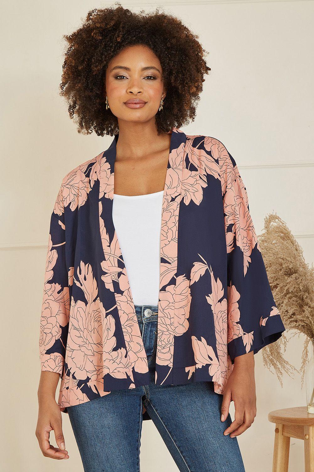 Navy Blossom Print Kimono by YUMI
