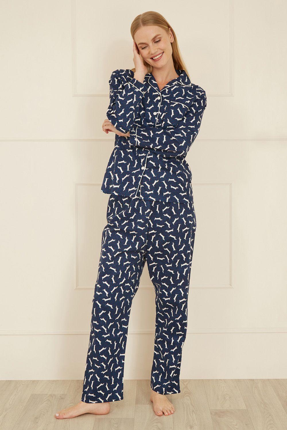 Navy Dachshund Brushed Cotton Pyjamas by YUMI