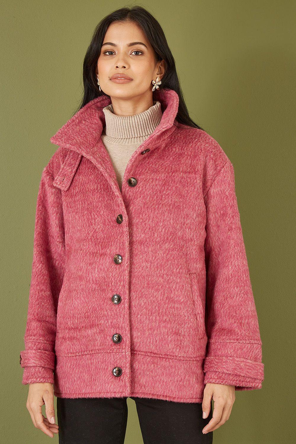 Pink Oversize Fit Button Up Jacket With High Collar by YUMI