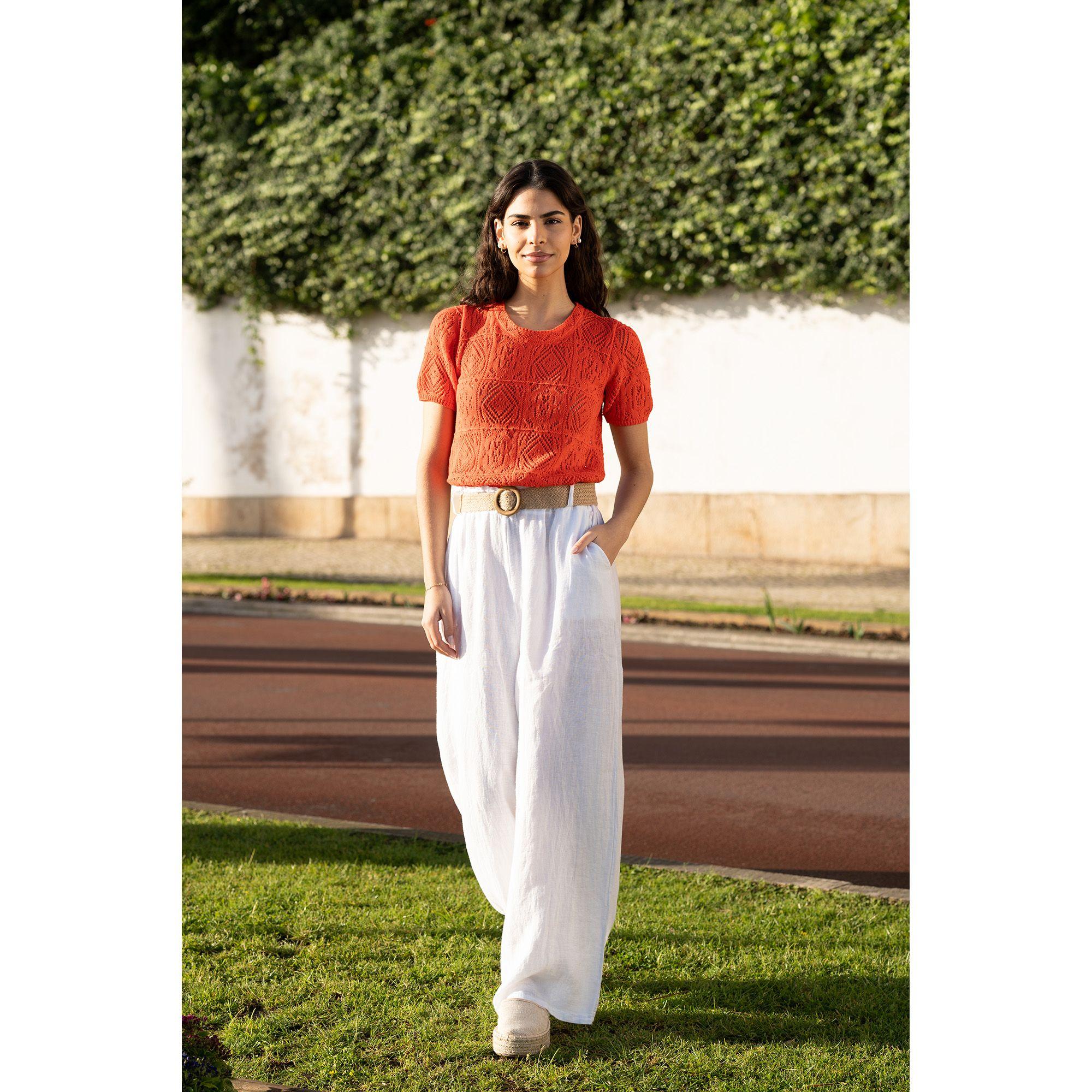 White Italian Linen Wide Leg Trousers With Belt by YUMI
