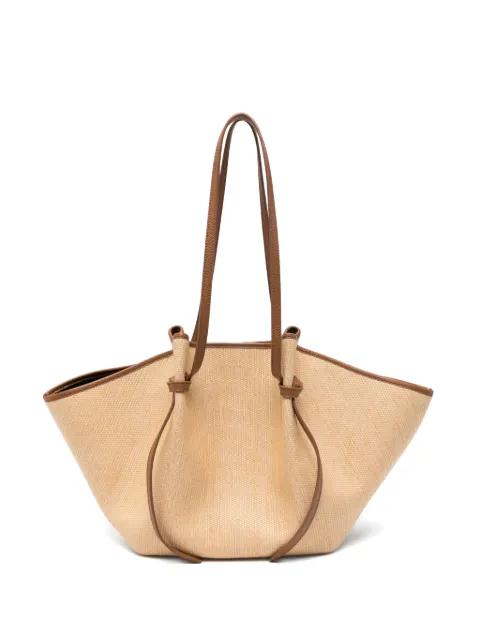 large Mochi leather-trim woven tote bag by YUZEFI