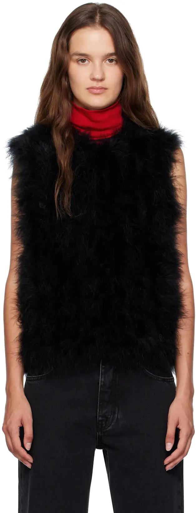 Black Cropped Feather Vest by YVES SALOMON