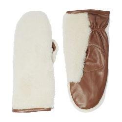 Bouclé merino wool and lambskin leather mittens by YVES SALOMON