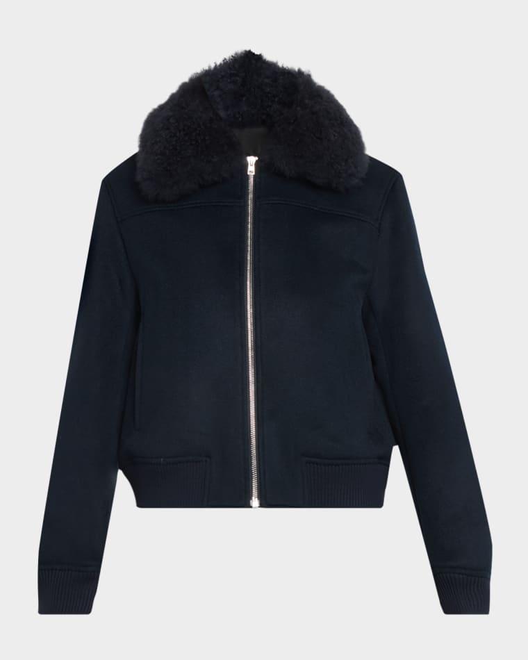 Cashmere-Blend Bomber Jacket with Removable Shearling Collar by YVES SALOMON