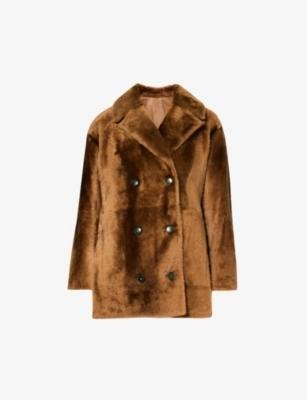Double-breasted regular-fit shearling coat by YVES SALOMON