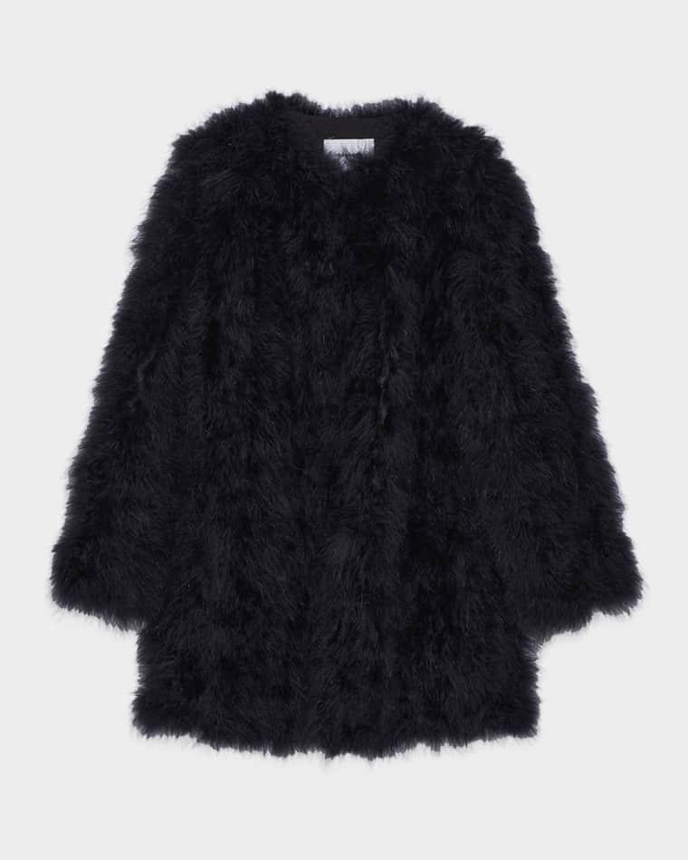 Feathered Shawl-Collar Coat by YVES SALOMON