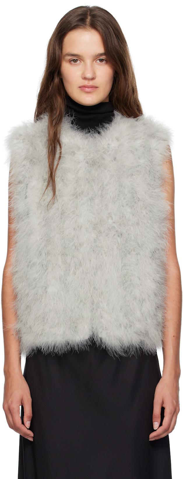 Green Cropped Feather Vest by YVES SALOMON