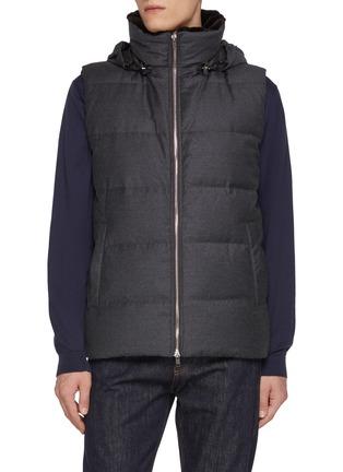 Mink Fur Collar Wool Silk Puffer Gilet by YVES SALOMON Mink Fur Collar Wool Silk Puffer Gilet by YVES SALOMON