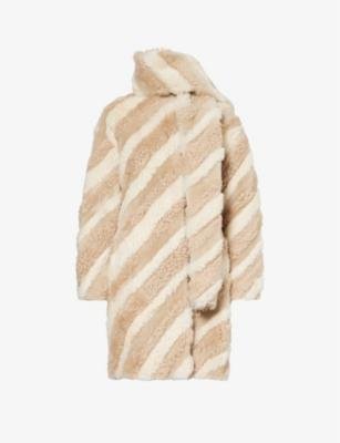 Mix stripe-pattern regular-fit shearling coat by YVES SALOMON