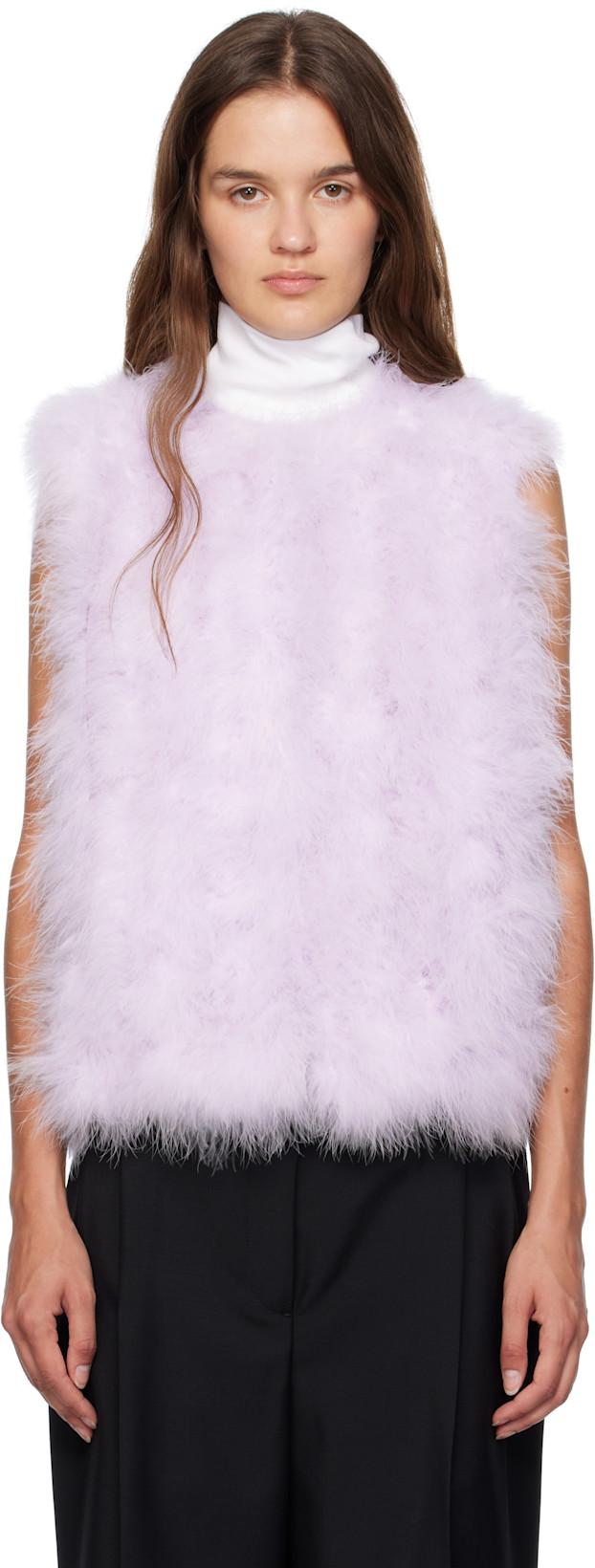 Purple Cropped Feather Vest by YVES SALOMON
