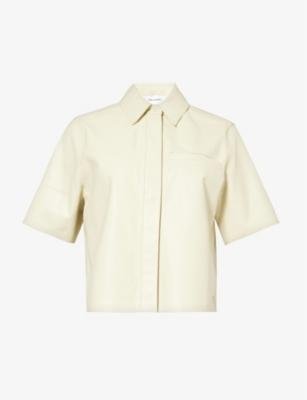 Spread-collar cropped leather shirt by YVES SALOMON