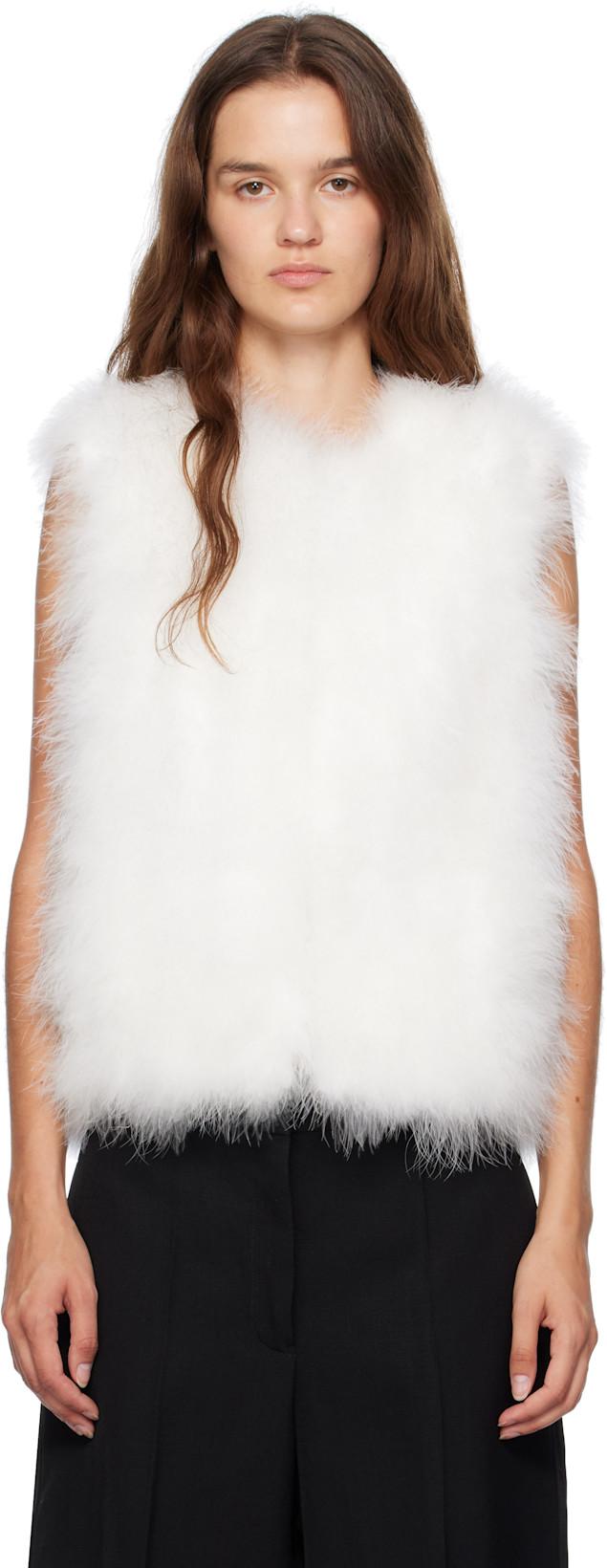 White Cropped Feather Vest by YVES SALOMON