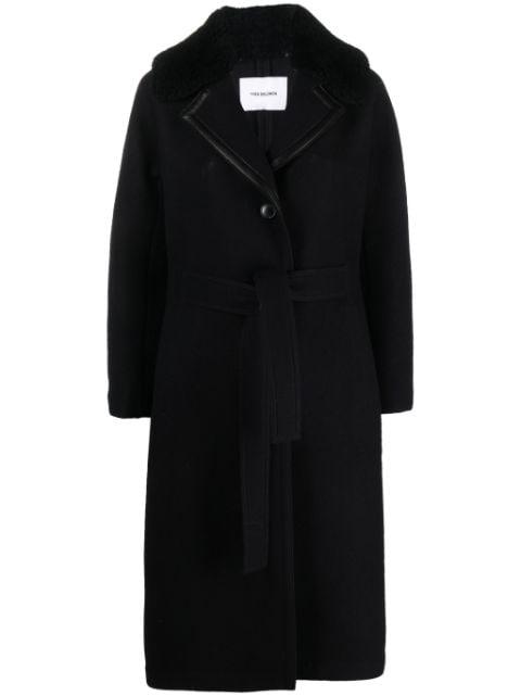 belted felted-wool coat by YVES SALOMON