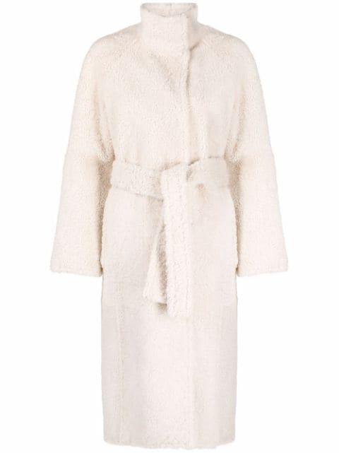 belted shearling coat by YVES SALOMON