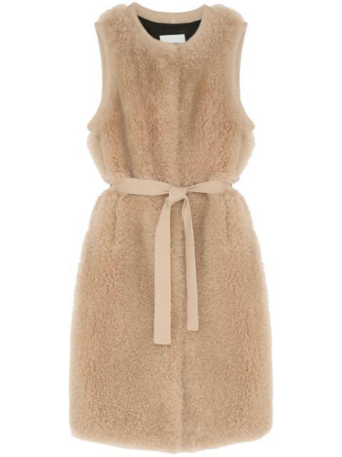 belted shearling gilet by YVES SALOMON