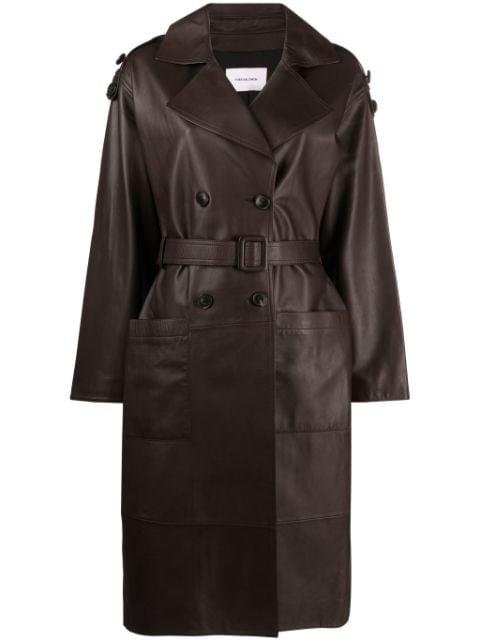double-breasted leather trench coat by YVES SALOMON