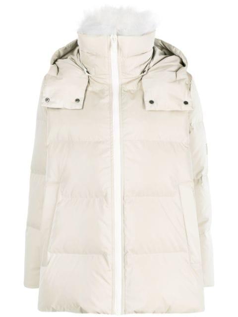 hoodied zip-up quilted down coat by YVES SALOMON