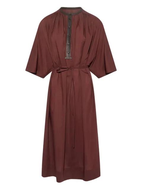 leather-trim belted midi dress by YVES SALOMON