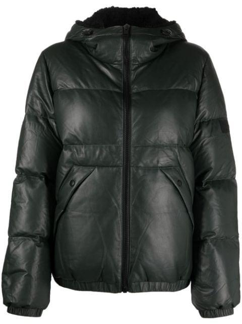 shearling-trim leather down jacket by YVES SALOMON