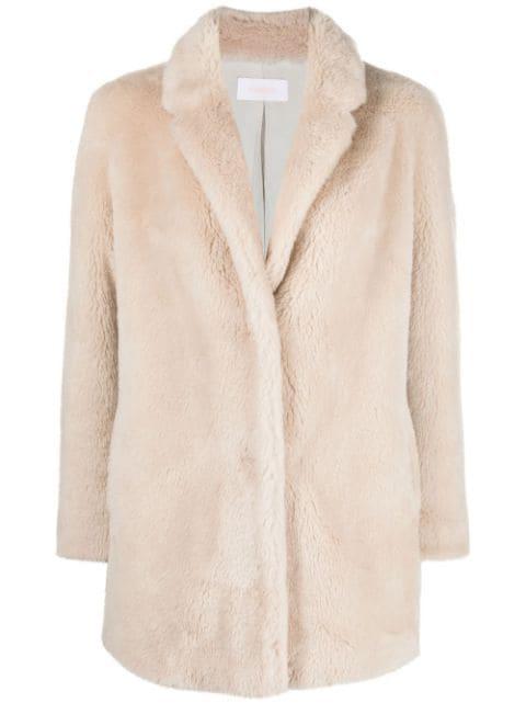 shearling-trim single-breasted coat by YVES SALOMON
