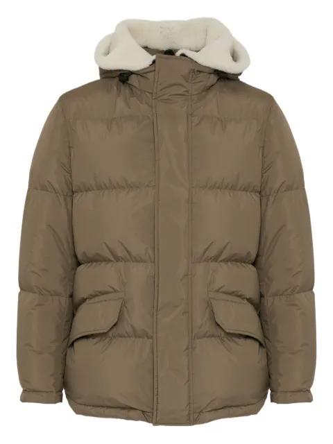 shearling-trimmed hoodied padded coat by YVES SALOMON