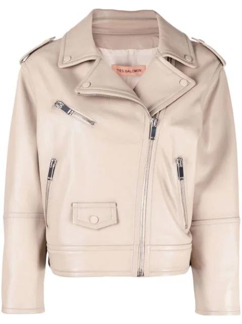 zip-up leather biker jacket by YVES SALOMON