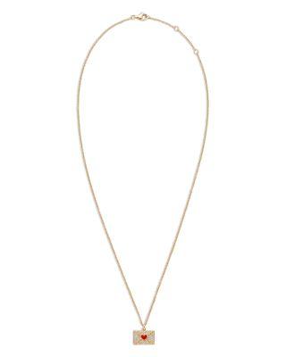 18K Yellow Gold Necklace Ma Declaration Gray Diamond & Red Heart Envelope Pendant Necklace by YVONNE LEON