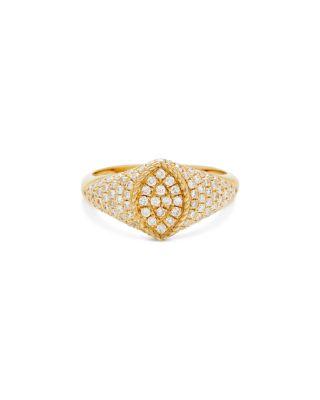 9K Yellow Gold Gray Diamond Pav&eacute; Baby Chevaliere Signet Ring by YVONNE LEON