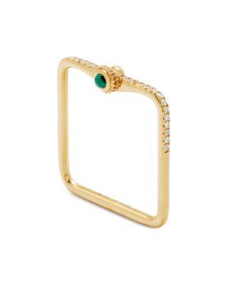 9K Yellow Gold Malachite & Gray Diamond Bague Mini Gousset Square Ring by YVONNE LEON