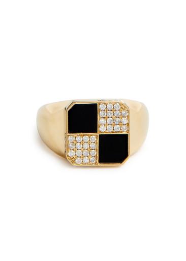 Bague Petit Damier 9kt gold pinky ring by YVONNE LEON PARIS