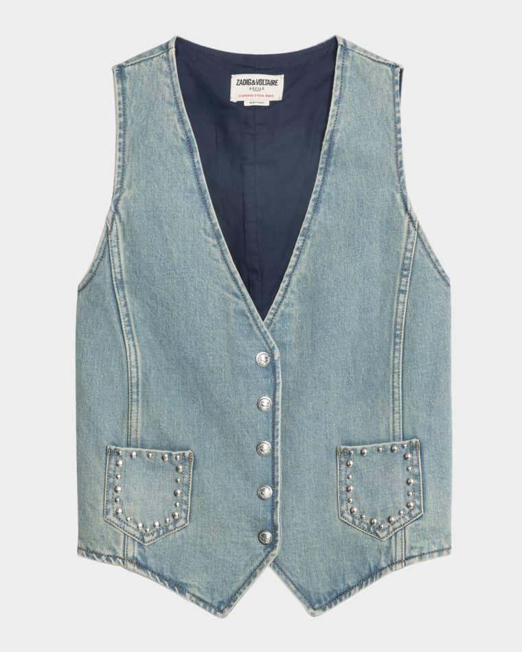 Gillier Studded Denim Vest by ZADIG&VOLTAIRE