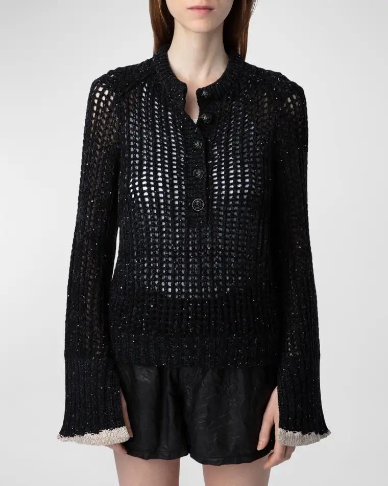 Halty Metallic Open-Knit Cashmere Pullover by ZADIG&VOLTAIRE